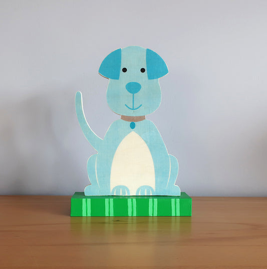 Holzaufsteller 'Blauer Hund'