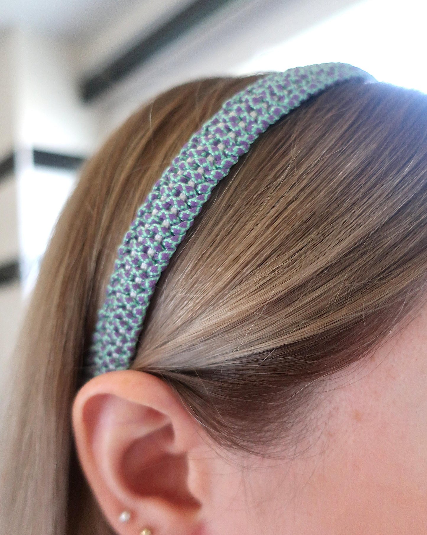 Turquoise and purple Paracord headband, knotted headband, paracord headband